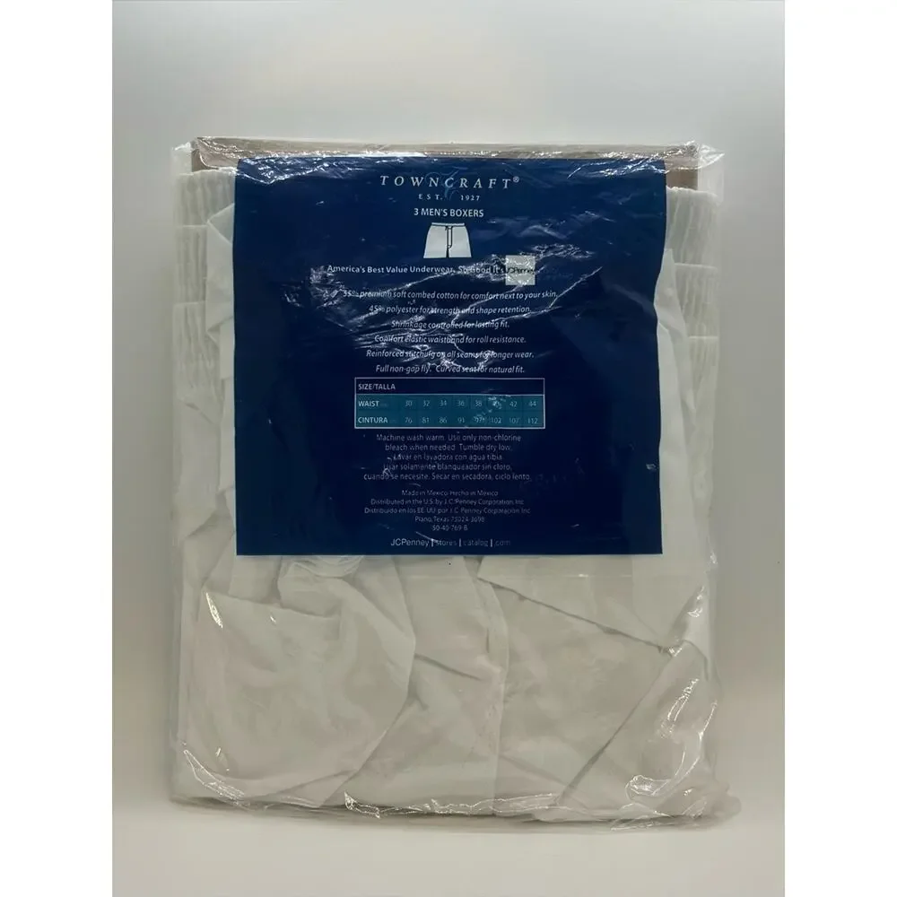 VTG TownCraft Boxers Mens 36 White JCPenneys 3 Pack JCP NWT Cotton Blend Shorts